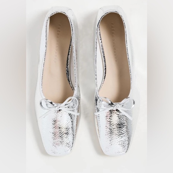 Freda Salvador Jada Square Toe metallic Silver Leather Shoes Ballet Flat Size 9 - Picture 3 of 16